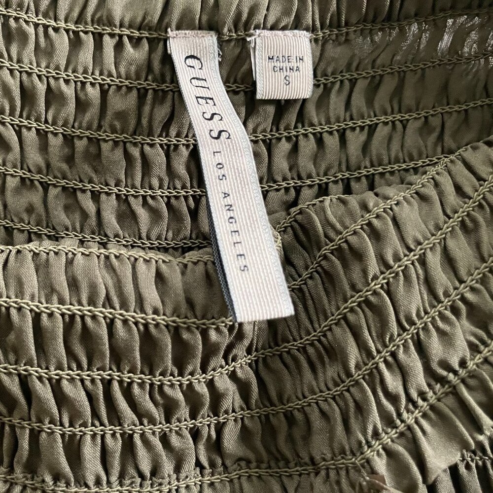 Guess Long Silk Maxi Dress | Fern/Green Color | Smocked Strapless | Size S | EUC - Picture 2 of 8